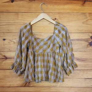 Entro Mustard and Lavender Checkered Blouse Small
